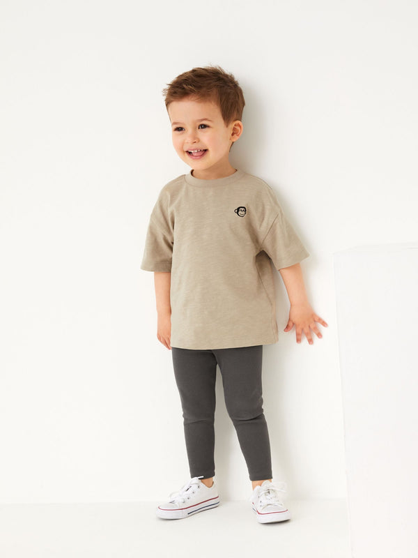 Neutral Oversized Short Sleeves 100% Cotton T-Shirt and Leggings Set (3mths-7yrs)