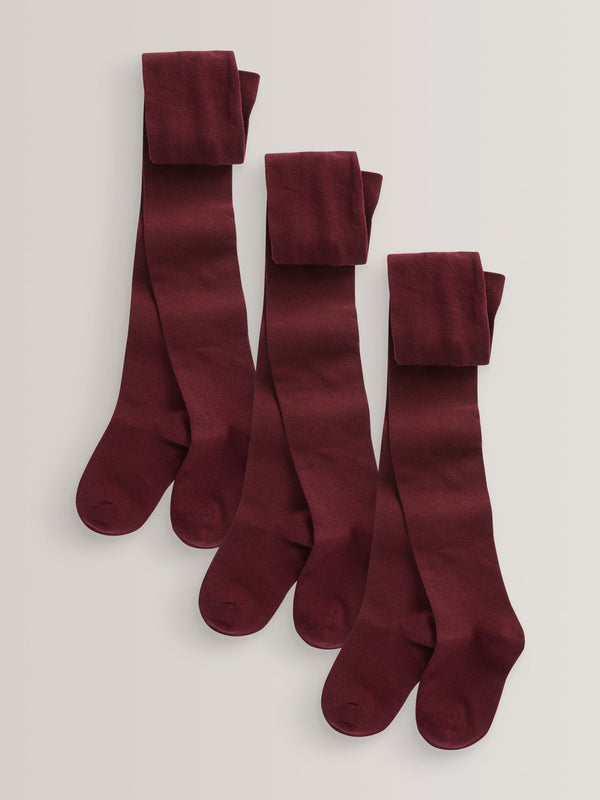 Burgundy Red Regular Length 3 Pack Cotton Rich School Tights