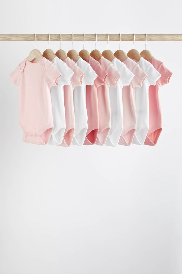 Pink/White Short Sleeve Baby Bodysuits