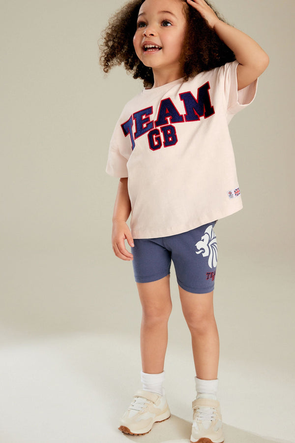 Pink/Blue 100% Cotton Team GB T-Shirt and Cycle Shorts Set (3mths-7yrs)