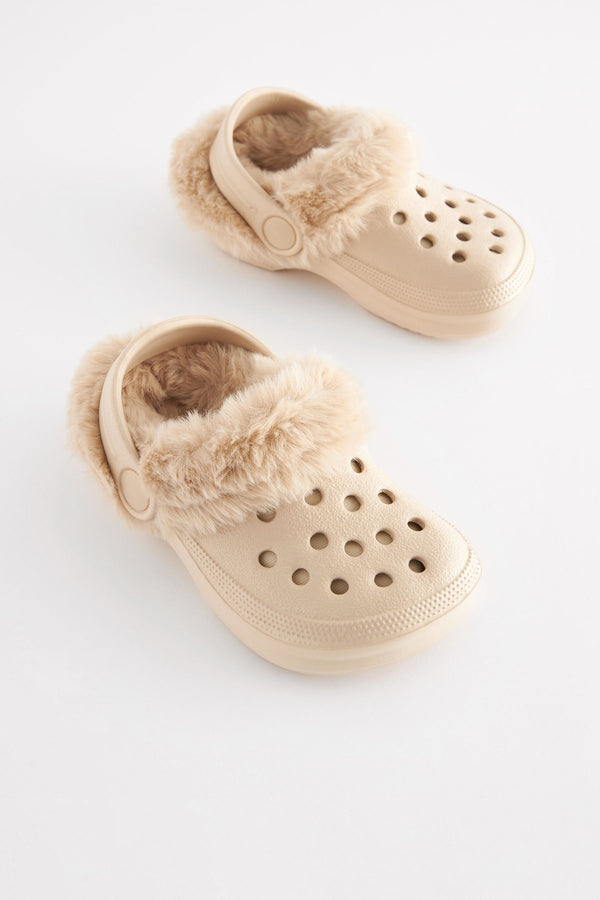 Neutral Beige Faux Fur Lined Clog Slipper