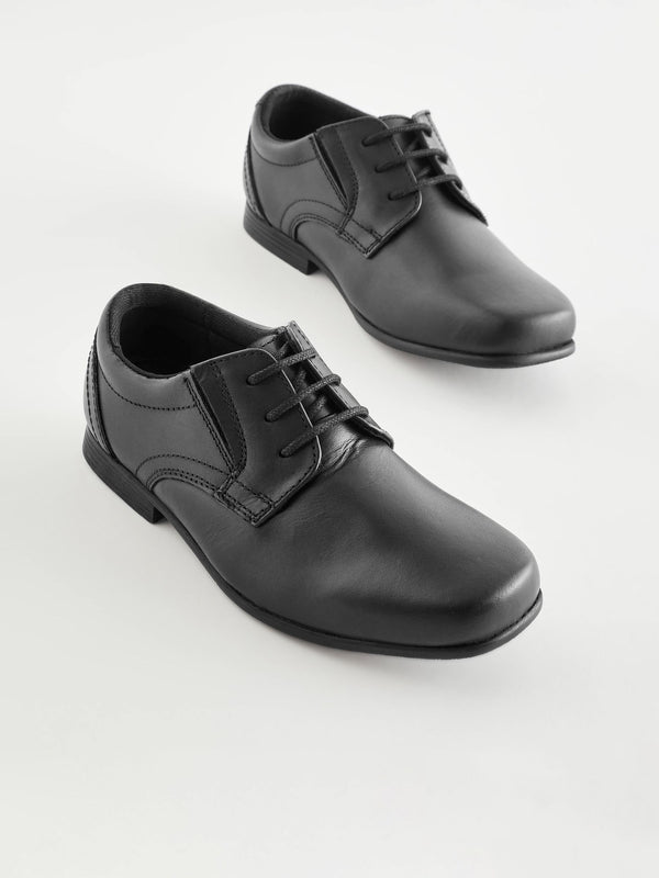 Black Wide Fit (G) School Leather Lace-Up Shoes