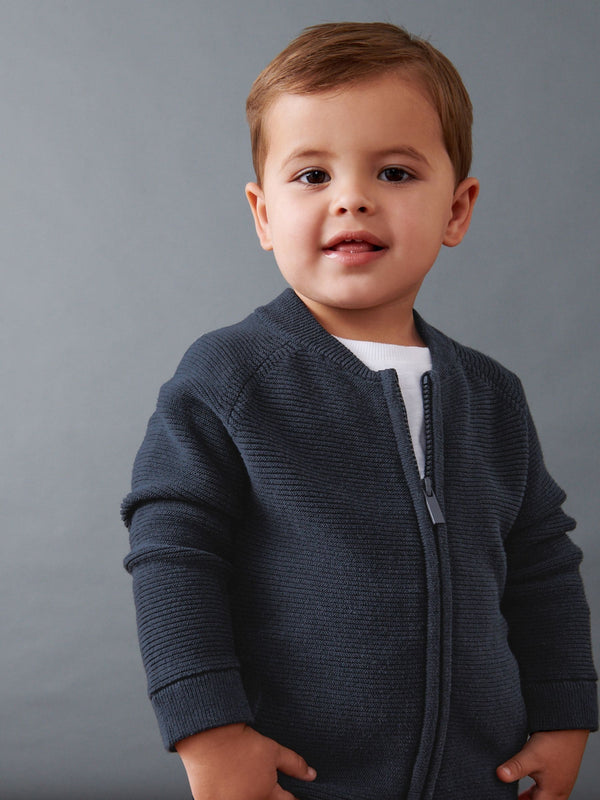 Navy 100% Cotton Zip Through Cardigan (3mths-7yrs)