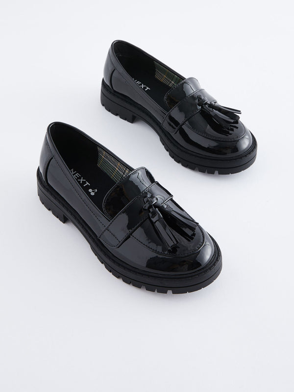 Black Patent School Chunky Tassel Loafers