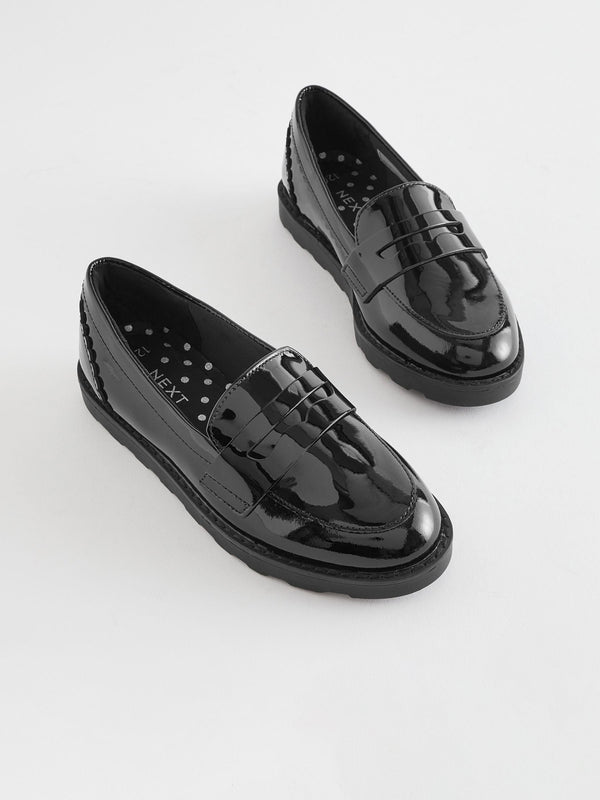 Black Patent School Leather Slim Sole Loafers