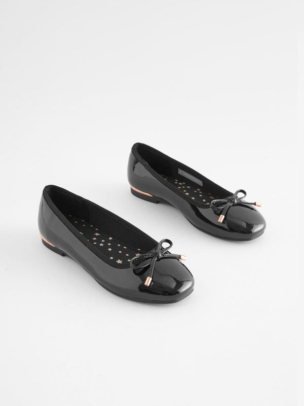 Black Patent School Bow Ballet Shoes