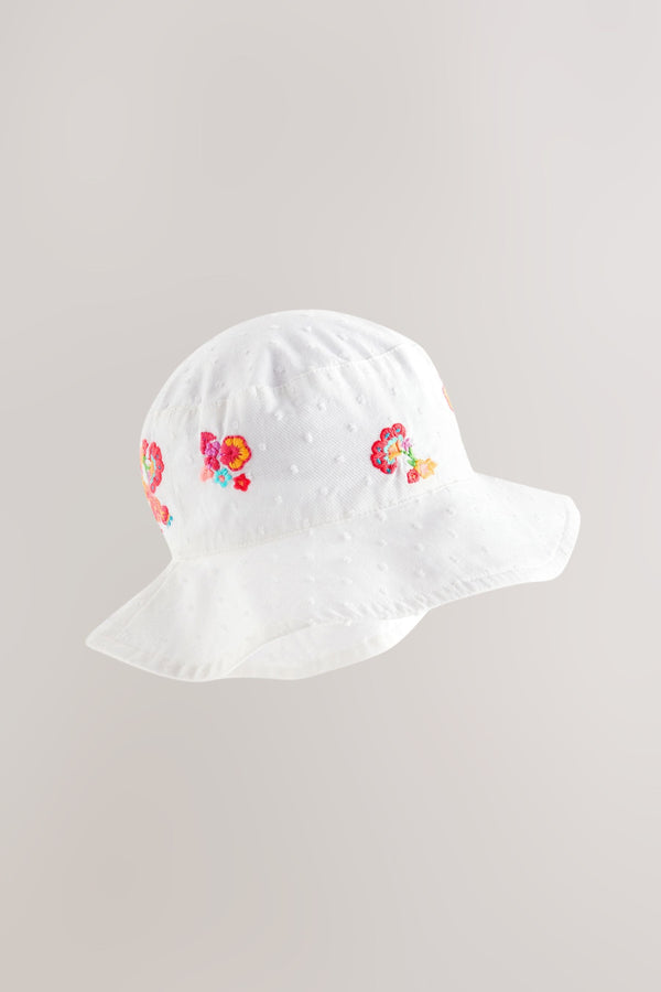 White Embroidered Low Back Bucket Hat (3mths-10yrs)