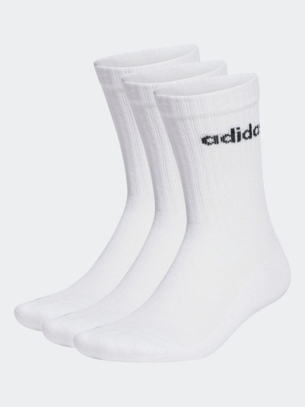 adidas White Linear Crew Cushioned Socks 3 Pack