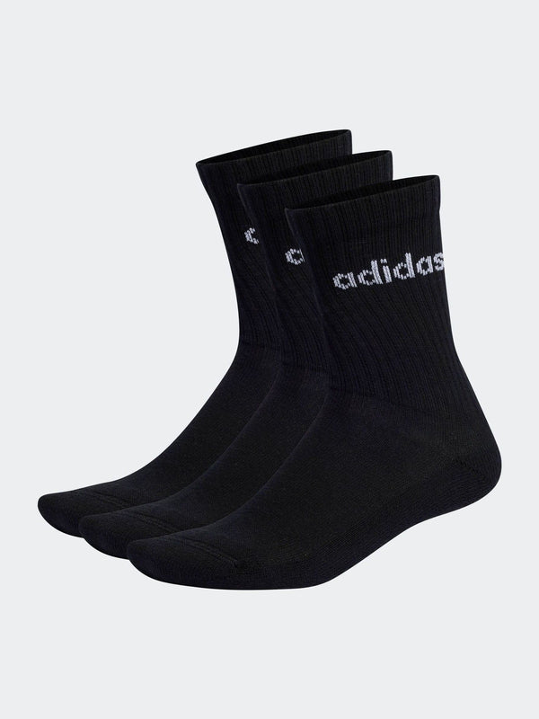adidas Black Linear Crew Cushioned Socks 3 Pack