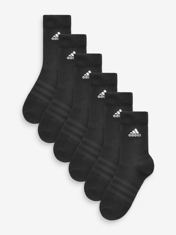 adidas Black/White 6 Pack Cushioned Crew Socks 3 Pack