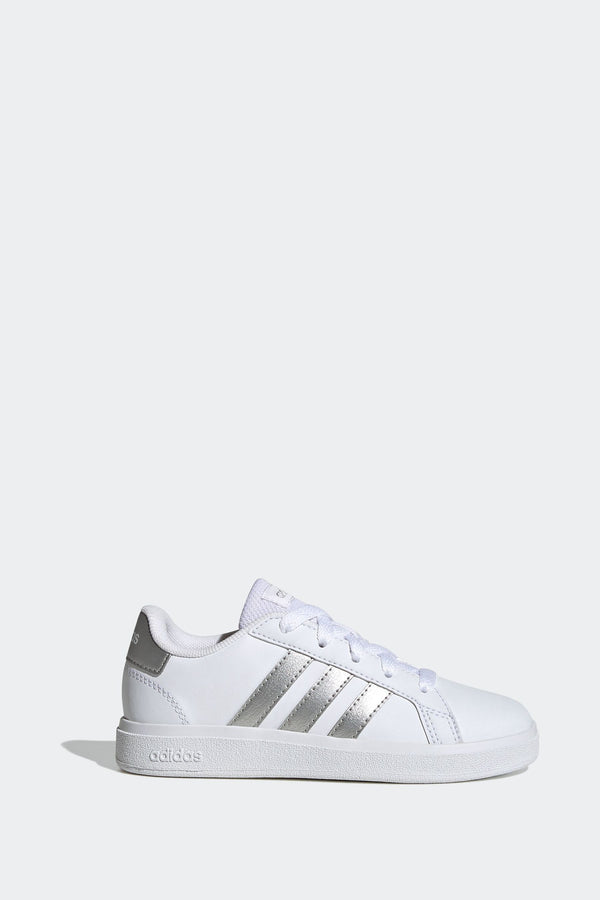 White/Silver adidas Kids Sportswear Grand Court Lifestyle Tennis Lace-Up Trainers