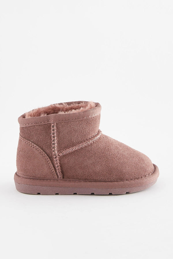 Dark Rose Pink Suede Faux Fur Lined Water Repellent Pull-On Suede Boots