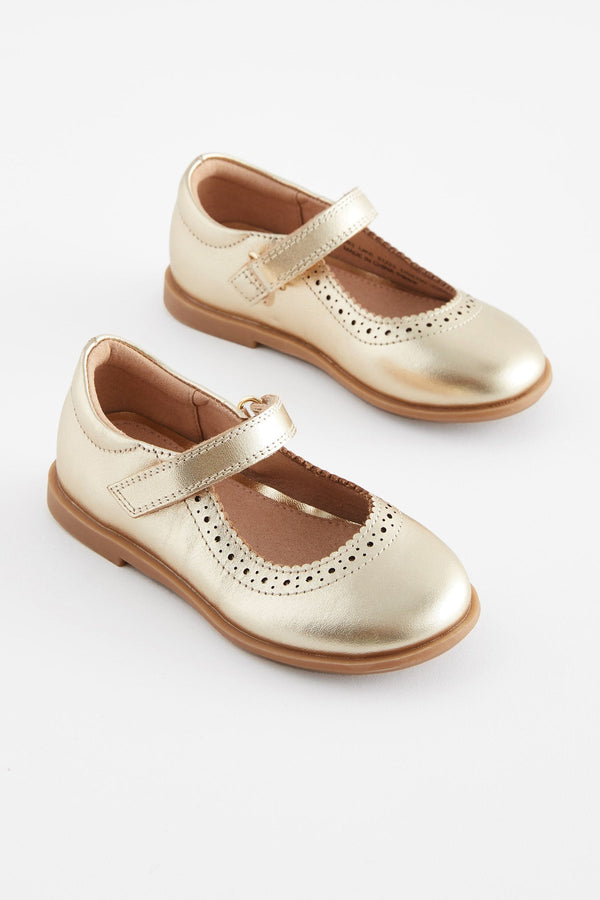 Gold Leather Leather Mary Jane Touch fastening Brogues