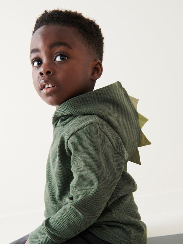 Khaki Green Textured Jersey Dino Spikes Hoodie (3mths-10yrs)