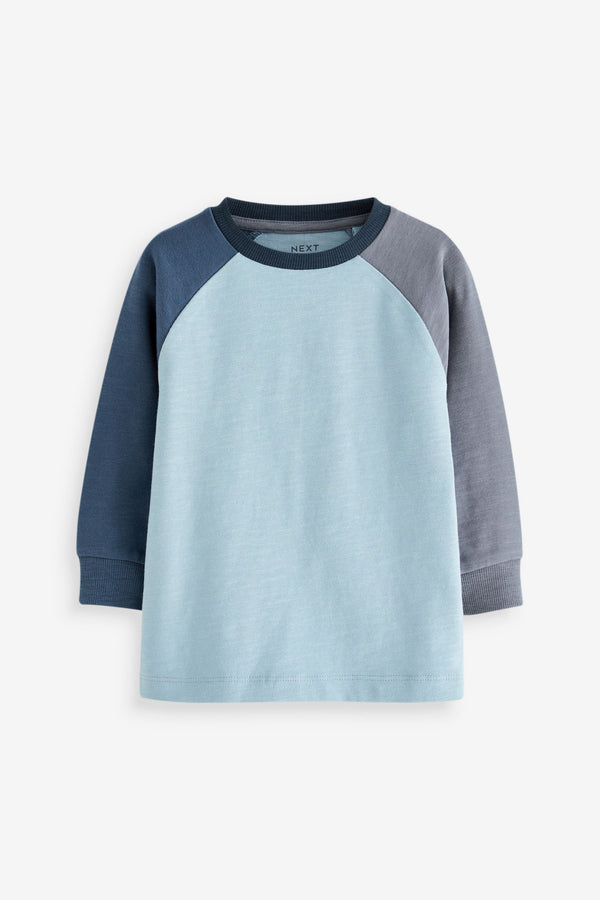 Blue Cosy Colourblock 100% Cotton Long Sleeve T-Shirt (3mths-7yrs)