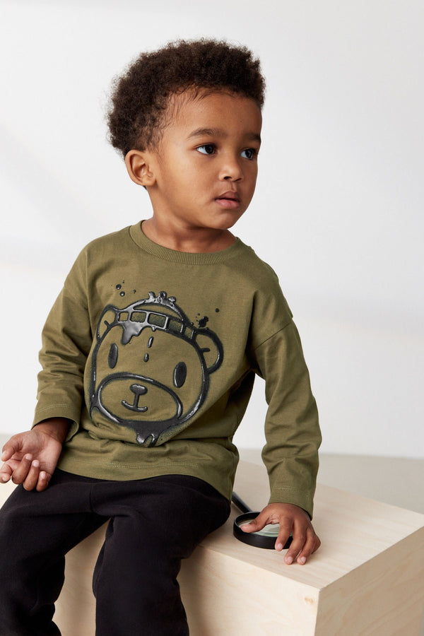 Khaki Green Bear Long Sleeve Character T-Shirt (3mths-7yrs)