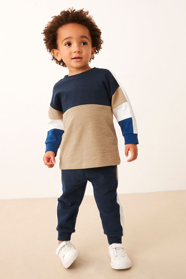 Cobalt Blue Long Sleeve Cosy Colourblock T-Shirt and Joggers Set (3mths-7yrs)