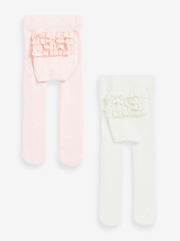Pink/White Tights Baby 2 Pack (0mths-2yrs)