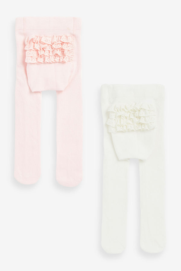 Pink/White Tights Baby 2 Pack (0mths-2yrs)