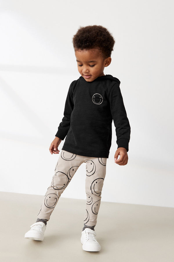 Black/Ecru Cream Smile Face Long Sleeve Hoodie And Leggings Set (3mths-7yrs)