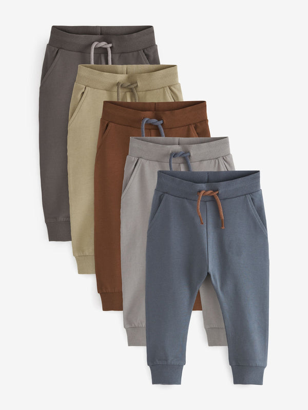 Khaki/Grey/Blue Joggers 5 Pack (3mths-7yrs)