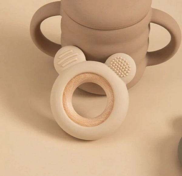 Wooden silicone teether