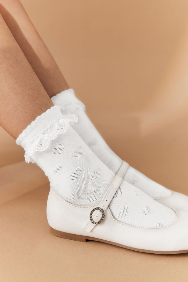 White 2 Pack Cotton Rich Heart Ruffle Ankle Socks