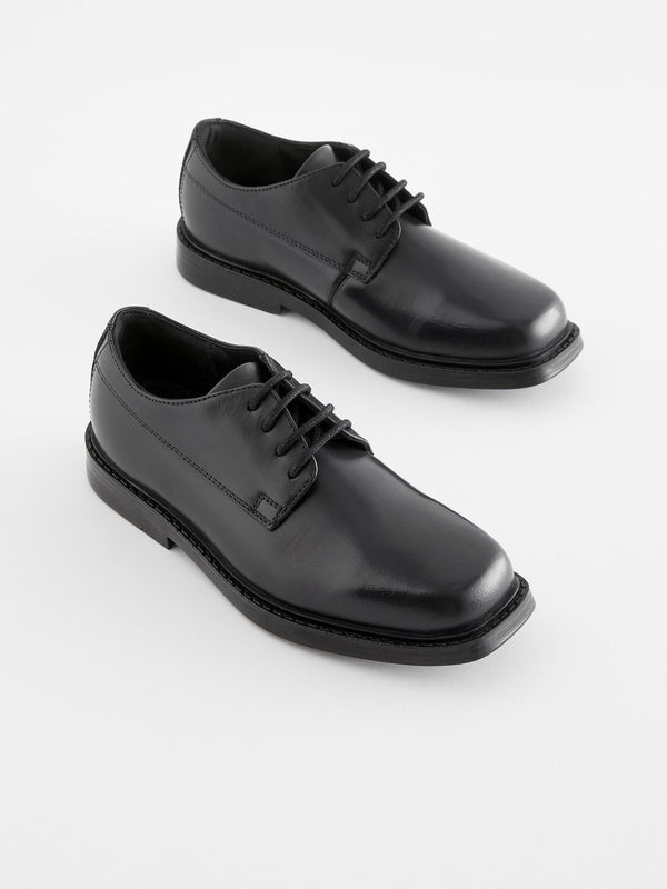 Black School Leather Lace-Up Shoes