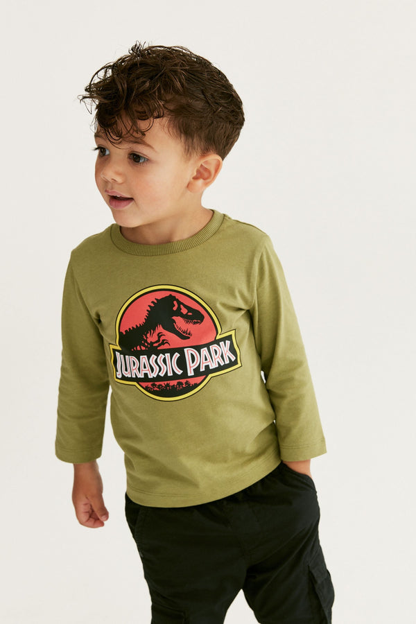 Khaki Green Jurassic Park Long Sleeve T-Shirt (3mths-8yrs)