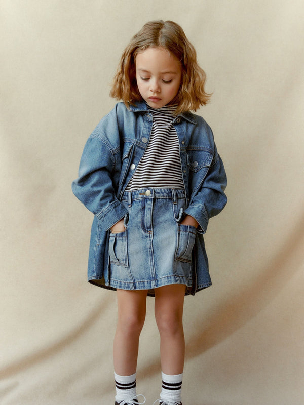 Denim Blue 100% Cotton Cargo Skirt (3-16yrs)