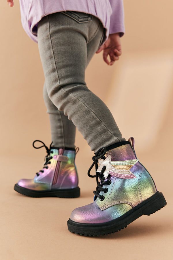 Rainbow Warm Lined Lace-Up Boots