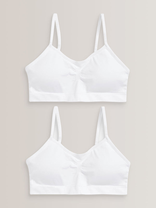 White Seam Free Strappy Crop Tops 2 Pack with Removable Lightly Padded Cups (7-16yrs)