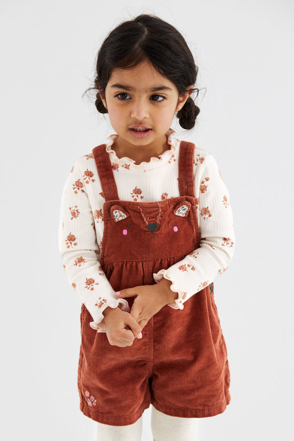 Rust Brown Corduroy Dungarees 3 Piece Set (3mths-7yrs)