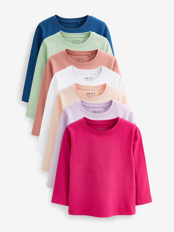 Multicolour 100% Cotton Long Sleeve T-Shirts 7 Pack (3mths-7yrs)