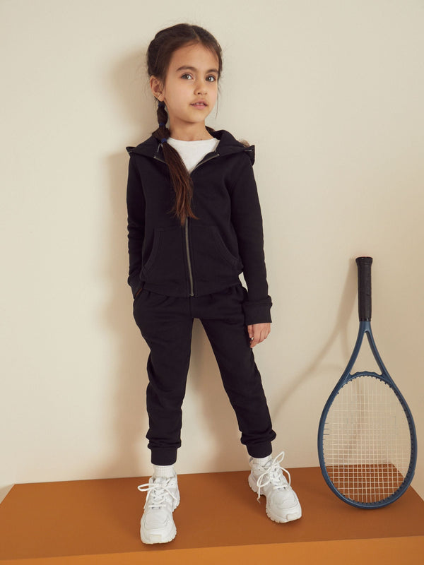Black Zip Through Hoodie And Joggers School Sports Set (3-16yrs)