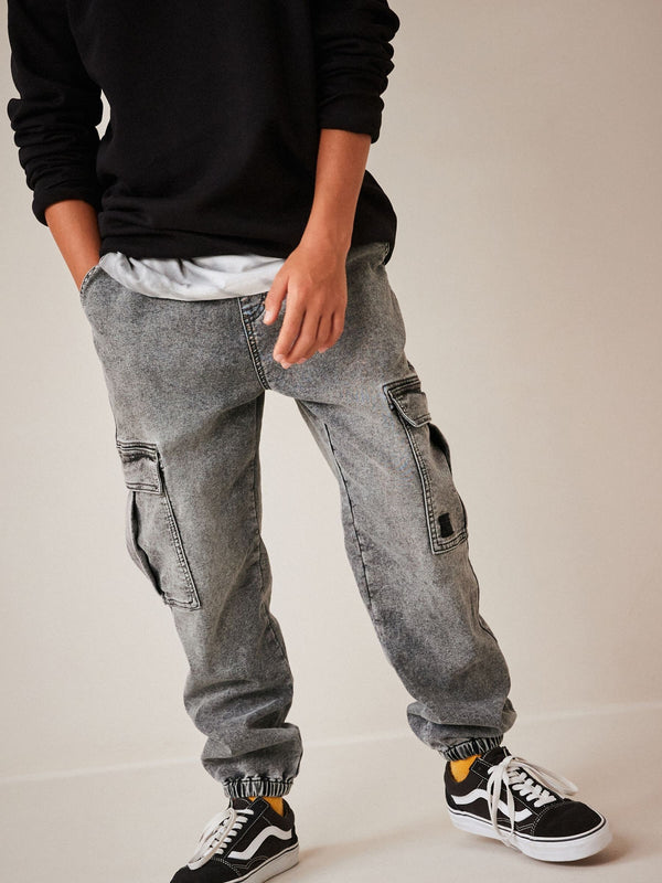 Grey Cargo Jeans With Elasticated Waist (3-16yrs)