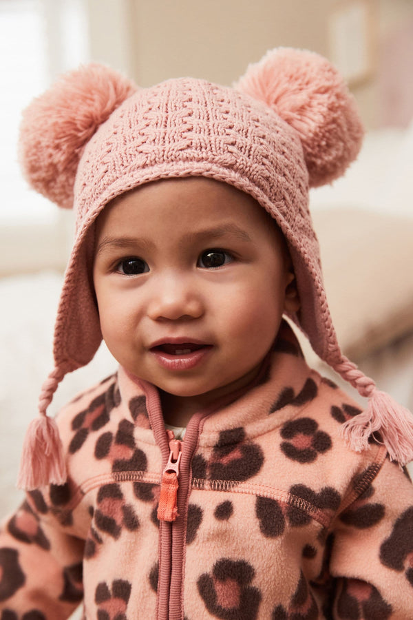 Pink Double Pom Baby Trapper Hat (0mths-2yrs)