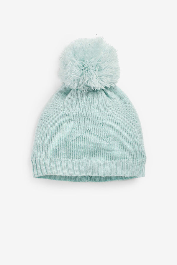 Blue Knitted Baby Star Pom Hat