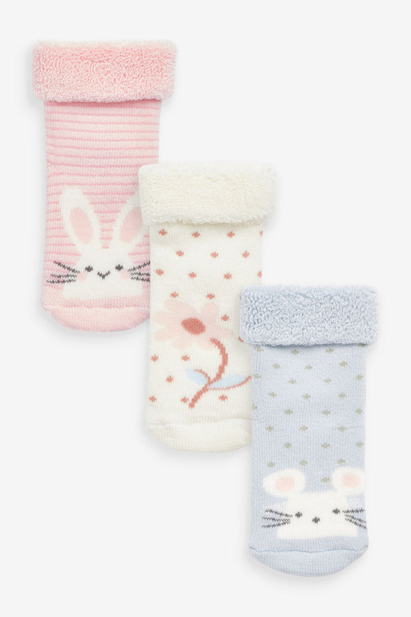 Pink/Blue Bunny Toweling Baby Socks 3 Pack (0mths-2yrs)