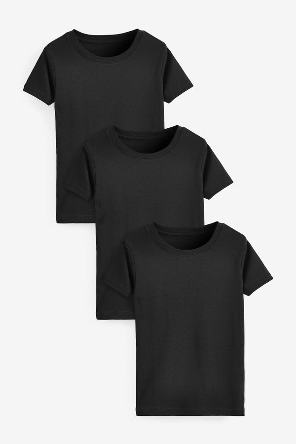 Black 100% Cotton Short Sleeve Vests 3 Pack (1.5-16yrs)