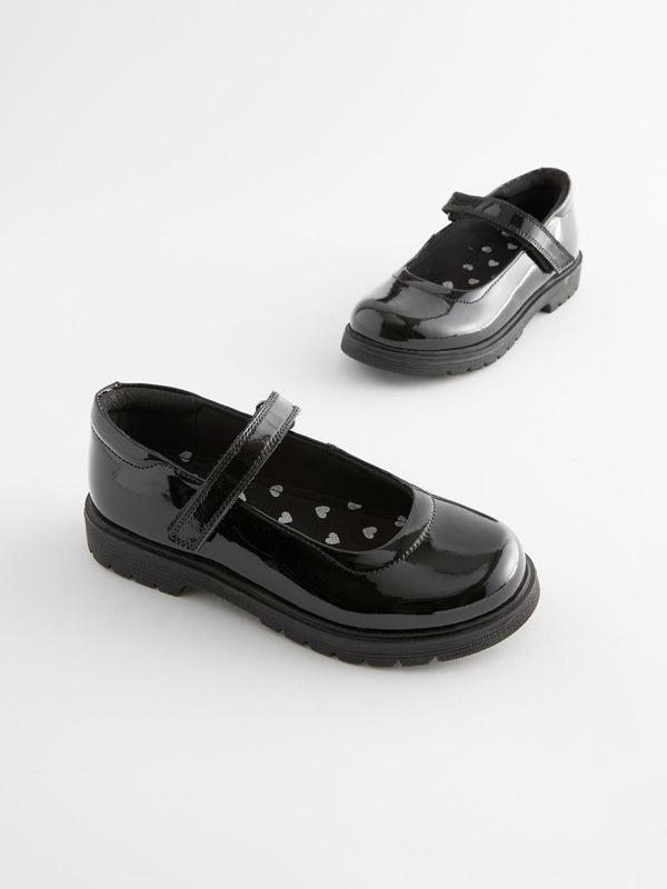 Black Patent Standard Fit (F) School Leather Chunky Mary Jane Shoes