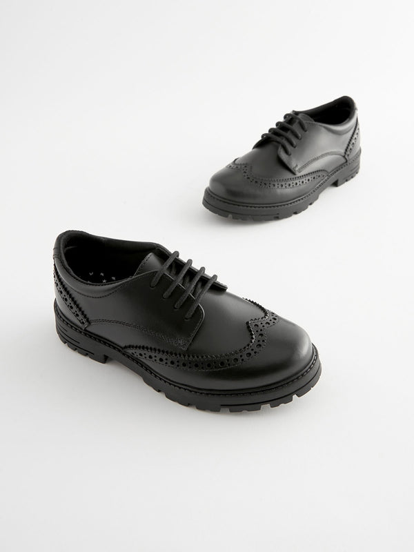Black Matt Standard Fit (F) School Leather Chunky Lace-Up Brogues