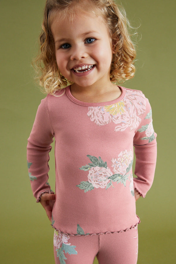 Pink Floral CottonRich Long Sleeve Rib T-Shirt (3mths-7yrs)