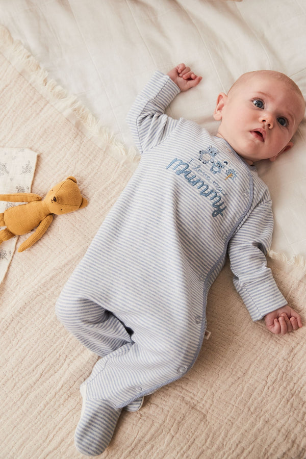 Blue/White 100% Cotton Bear Family Sleepsuit (immediate)