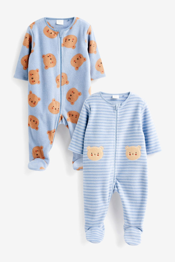 Copy Blue Fleece Baby Sleepsuits 2 Pack.