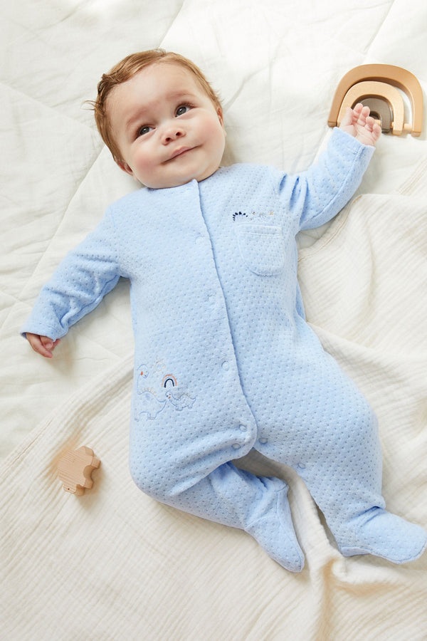 Pale Blue Teddy Bear Textured Baby Sleepsuit (0mths-3yrs)