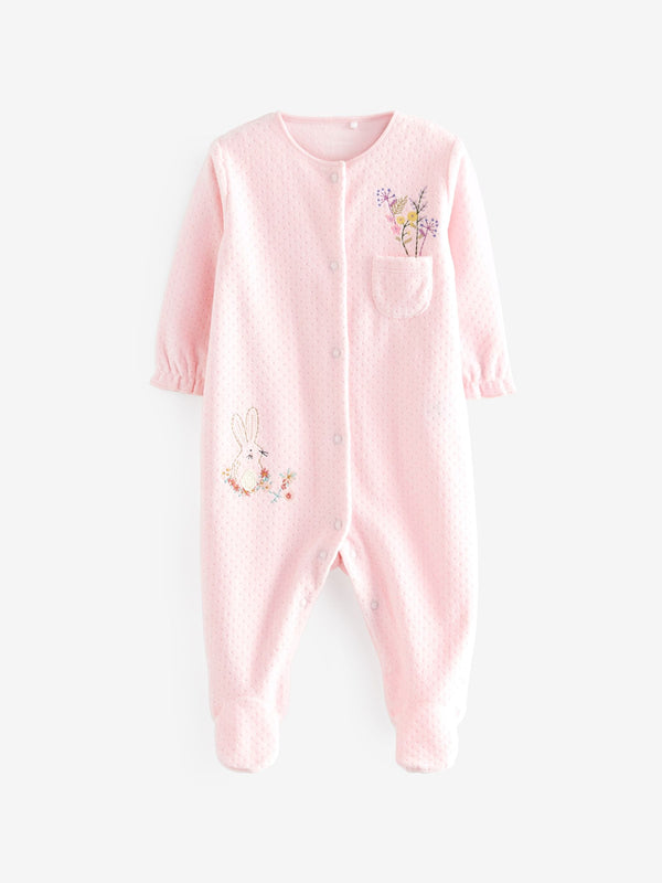 Pale Pink Baby Velour Sleepsuit (immediate)