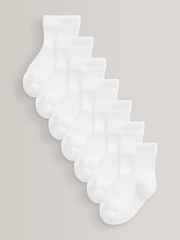 White 7 Pack Rib Baby Socks (0mths-2yrs)