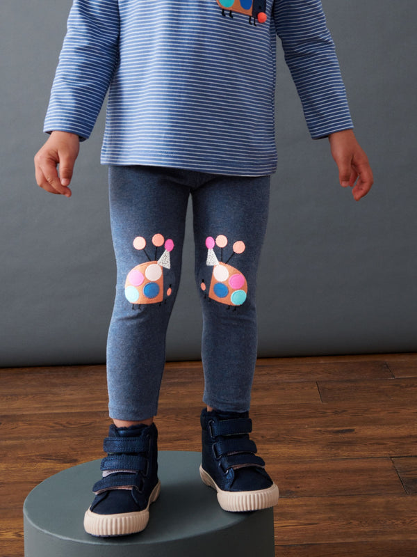 Navy Ladybird Embroidered Leggings (3mths-7yrs)