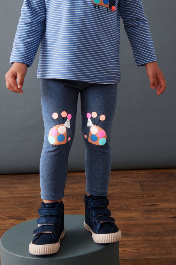 Navy Ladybird Embroidered Leggings (3mths-7yrs)